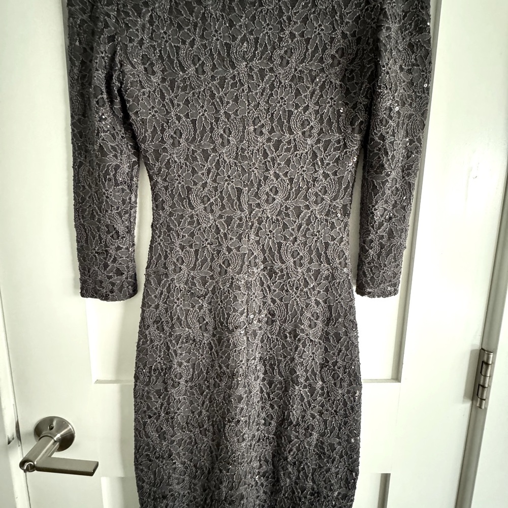 Lauren Ralph Lauren Sequin Lace Cowl Neck Ruched Dress Charcoal Grey